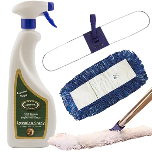 LYSSOLEN - Mopa y Limpiador Friegasuelos en Spray para Parquet – Limpia Suelos de Madera y Atrapapolvo Ideal para un Hogar Reluciente – Incluye Palo + Recambio de Mopa (Pelo largo)