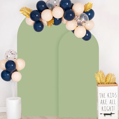 Image of FOTSHARER Sage Green Spandex Arch Cover 6FT 7.2FT Arch Covers Stretchy Set of 2 Wedding Arch Stand Cover for Chiara Wall Round Top Arches Fabric Cover Garland for Graduation Party