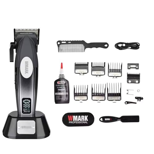 Image of WMARK NG-8038 Ultra-Premium Professional 9000 RPM 2 Speed Hair Clipper Set Zinc Alloy Body Digital Display 6 Guide Comb Taper Lever Cutting Cape Cleaning Brush Hair Brush & Sticker 240 min, Model 25