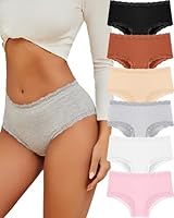 ALL OF SHE Cotton Underwear Women Ladies Knickers Sexy Brazilian Lace Knickers for Women Breathable Mid-Rise Panties Pack of 6 XL