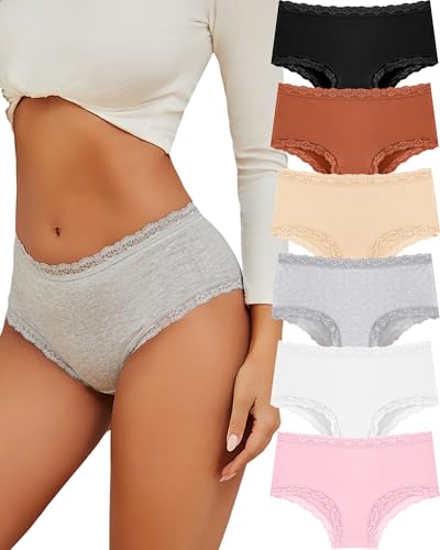 ALL OF SHE 6er Pack Unterhosen Damen Baumwolle High Waisted Unterwäsche Frauen Brazilian Slip Damen Spitze Sexy Taillenslip Atmungsaktiv Slips Mehrpack M