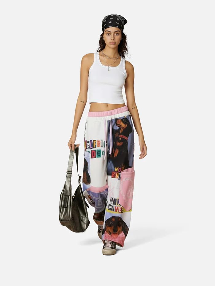Aelfric Eden Dackel Baggy Jogginghose Herren Damen Double Waist Sweatpants Baumwolle Kordelzug Freizeithose Y2K Streetwear Sporthose mit Taschen