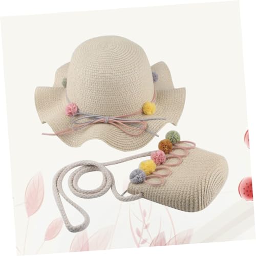 Boy Girl Sun Hat Matching Storage Bag Beige Straw Hat for Girls Lightweight Breathable for Beach Travel and Outdoor Activities3