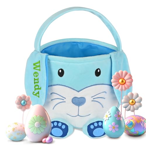 Personalized Easter Basket, PEMIRSAYO Easter Baskets for Kids Easter Bunny Baskets Custom Easter Basket Personalized Easter Gifts Toddler Easter Baskets Empty - Blue