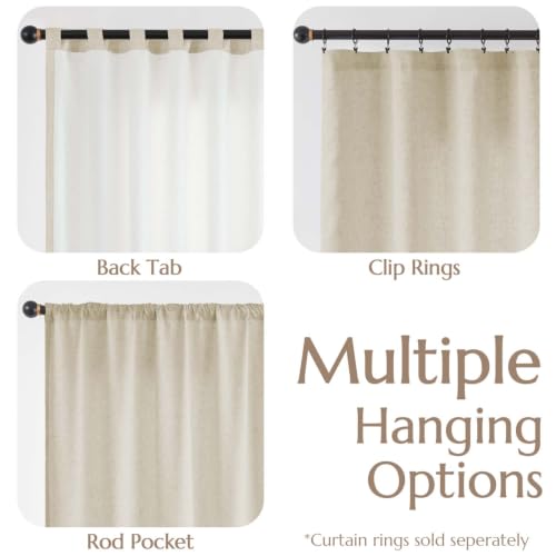 Image of jinchan Lined Linen Curtains Privacy Back Tab 50x90 Inch 2 Panels Oatmeal