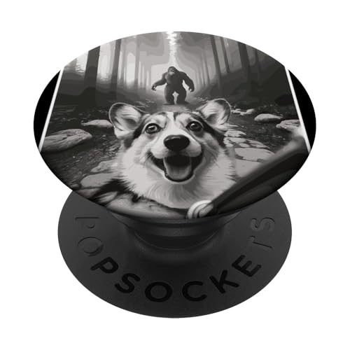 Selfie De Perro Con Bigfoot En Bosque Nebuloso Humor PopSockets PopGrip Adhesivo