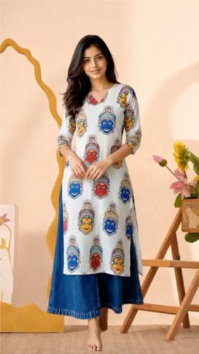 Image of MS VHCK ENTERPRISE Women Printed, Tribal, Kalamkari, Abstract Khadi Cotton Kurti.
