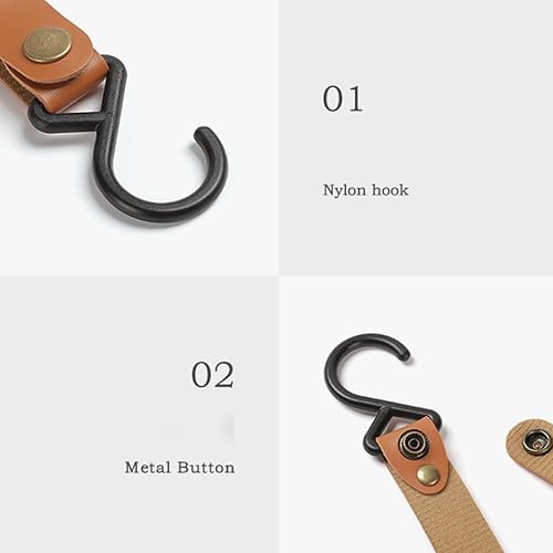 Miniatura 6 de JCYUANI 4 ganchos en forma de S para colgar utensilios, de cuero, ganchos portátiles para exteriores, para colgar ollas, sartenes, utensilios, ropa