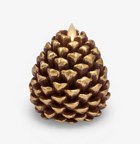 Image of Luminara EXC COL Pinecone Flameless Candles Pine Cone Figural, Real Wax Unscented LED Candles, Battery Operated with Timer (Metallic Cappuccino, 3.9 inch x 4.3 inch)