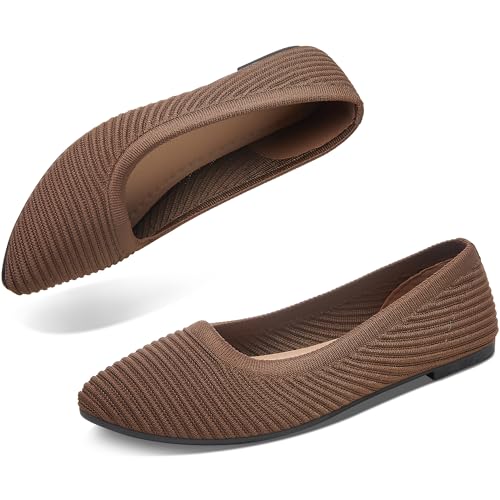 ALTOCIS Womens Knit Ballet Flats Ladies Comfortable Pointed-Toe Dressy Shoes Casual Soft Flat Shoes Ballerina Walking Flats Shoes