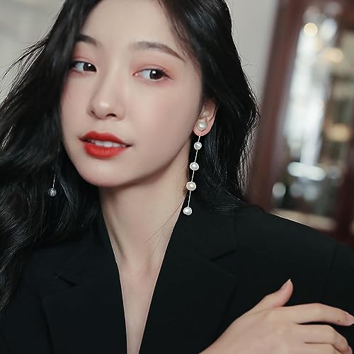 Boucles d'oreilles longues perles blanches légères à porter sans douleur en fête