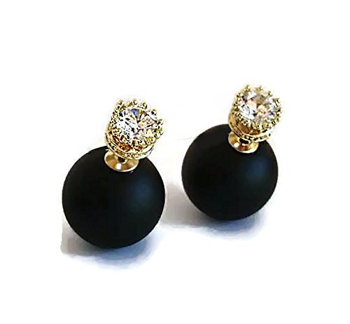 DDU(TM) 1 Pair Black- Charming Double Artificial Bead Earring Ear Ring Ear Stud Decoration