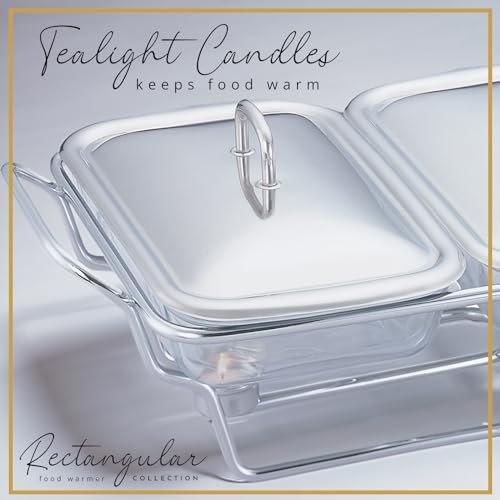 Chafing Dish Buffet Set 3 Section 1.5 QT Each | Food Warmers for Parties Buffet, Oven Safe Glass Serving Dish with Stainless Steel Base and Cover