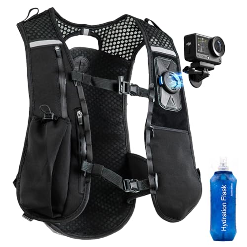 Rugvis Running Vest with Action Camera Mount Compatible with GoPro Hero 13/12/11/10, Running Hydration Vest with 500ml Soft Flask for Trail Hiking
