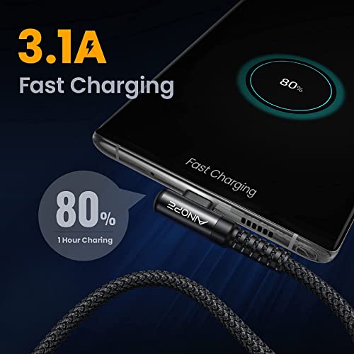 Image of AINOPE USB C Cable Right Angle (2-Pack, 10ft+10ft) 3.1A Type C Charger Fast Charging, Durable Nylon Braided USB A to USB C Charger Cable (Black)