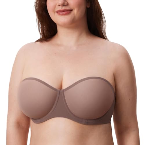 Image of DELIMIRA Women's Cosnufy Strapless Bra Sheer Mesh Plus Size Unlined Underwire Bras