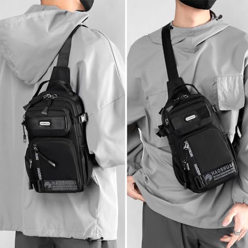 شنطة كتف للرجال من فينزينا® كروس متعددة الجيوب جانبية عصرية بمقبض وحزام قابل للتعديل صدر مريحة للتنقل والسفر أسود