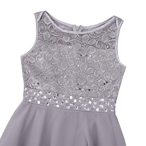 Nimiya Kids Girls Sleeveless Lace Chiffon Flower Girls Dress Sequins Rhinestone Skirt Bridesmaid Wedding Formal Ball Gown Gray 16 #TOP6