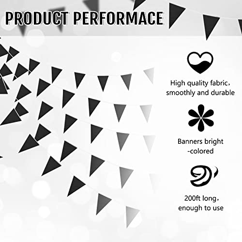 Image of Preboun 400 ft Solid Pennant Banner Flags 240 Pcs String Hanging DIY Triangle Bunting Bulk Garland for Grand Opening Carnival Birthday Party Decoration Outdoor(Black)