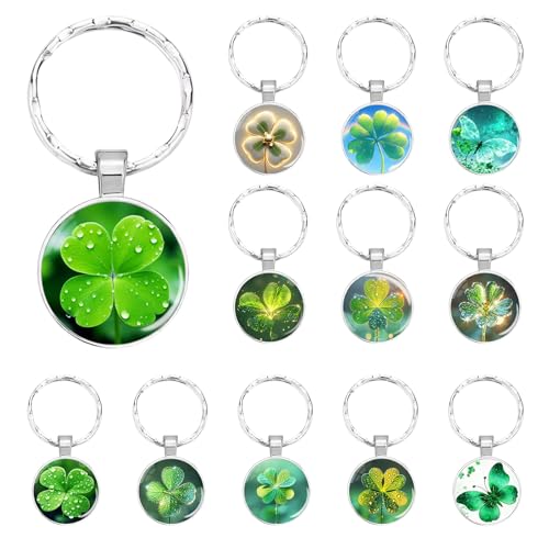 PnxdeobXL 12 St&uuml;ck Schl&uuml;sselanh&auml;nger Gl&uuml;cksbringer 12 Vierbl&auml;ttrige Kleeblatt Schl&uuml;sselanh&auml;nger Rostfreier Stahl Gl&uuml;ckssymbole mit 12 Designs f&uuml;r Geschenke & Alltag