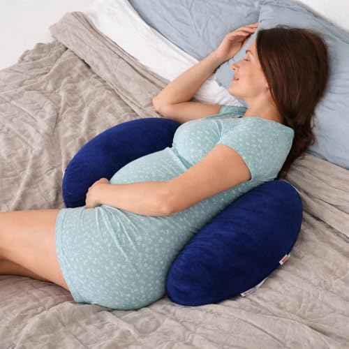 Image of H-Shaped Pregnancy Pillow | Adjustable Butterfly Dual Wedge for Back, Belly & Hip Pain Relief | Ultra Soft Velvet Maternity Body Support Pillow | Washable, Travel Friendly | Blue