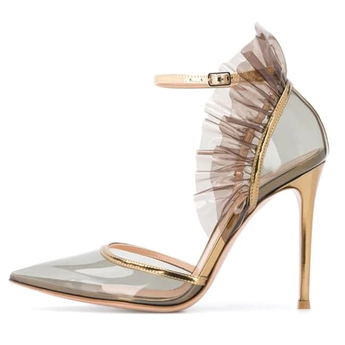 Zapatos de Tacón Alto de PVC Transparente para Mujer, Tacón de Aguja Cerrados Puntiagudos y Elegantes con Tiras ai Tobillo para Fiestas Bodas Novias Graduaciones Etc,45 EU