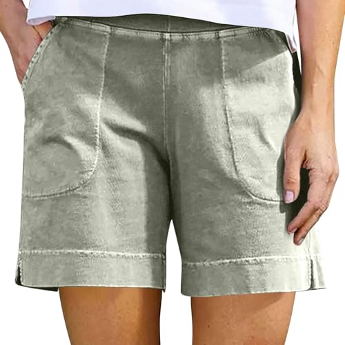 Cotton Shorts for Woman Casual 7 Inch Inseam Shorts Women Lounge Linen Short Flowy Summer Pull on High Waisted Wide Leg Short Loose Comfy Dressy Casual Chinos Resort Wear Beach Vacation Outfits