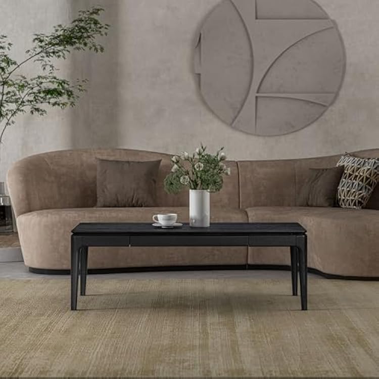 NTC Mingle Modern Wooden Rectangle Coffee Table with Hidden Drawer Waterproof & Heat Resistant, Burnt Black