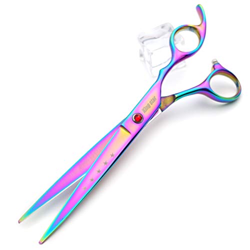 7.0In Titanium Professional Pet Grooming Scissors Set,Straight & Thinning & Curved Scissors 3Pcs Set For Dog Grooming,A349 (Rainbow) #TOP2