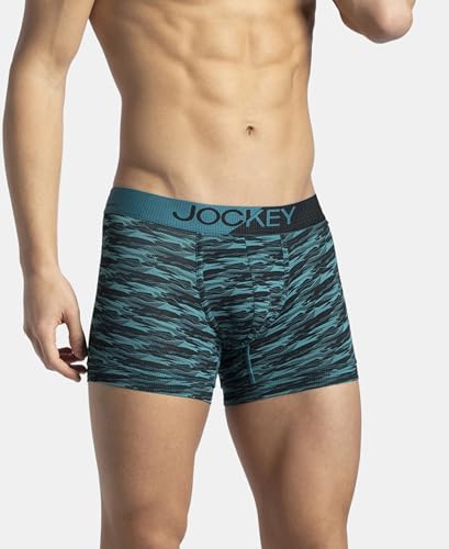 Image of Jockey MM08 Men's Microfiber Mesh Elastane Stretch Printed Performance Active Wear Trunk with StayDry Technology