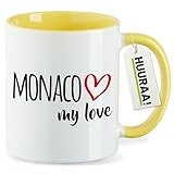 Huuraa tasse à thé Monaco my love Mug cadeau en céramique jaune 330 ml Monaco my love Surprendre