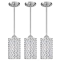 3 Pack 1 Light Hanging Kitchen Island Crystal Pendant Lighting Modern Concise Pendant Light Fixture Brushed Nickel Finish with Crystal Plate Metal Shade for Bar, Dining Room, Corridor,Living Room