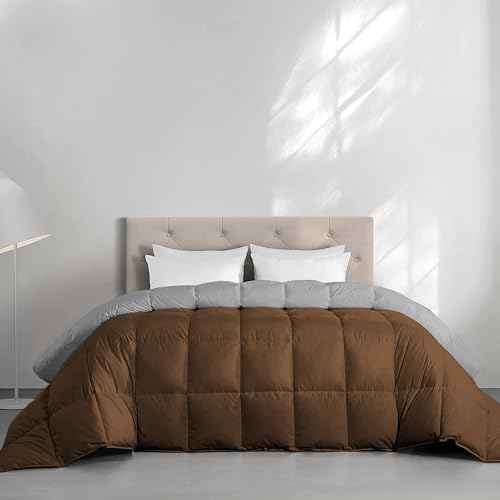 Image of Restful Sleep Reversible All Weather Comforter King Size - Dohar /Rajai /Blanket /Duvet -250 GSM Quilt Soft Microfiber Fill King Size (92 inchX106 inch) - Chocolate Brown /Silver Grey Color