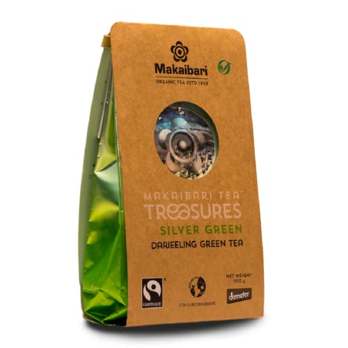 Image of Makaibari Silver Green Loose Leaf Green Tea 100g (3.5oz) Pack | Pure Unblended USDA Organic Darjeeling Green Tea, Unfermented, Delightfully Rich Flavor & Aroma | 50 Cups