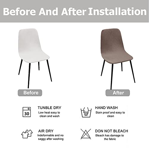 Set Of 4 Taupe Stretch Velvet Shell Chair Cover Modern Mid Century Dining Chair Slipcover Armless Accent Chair Cover Reusable Protector Cover For Dining Room Banquet Home Decor (Taupe, 4 Pcs) #TOP3