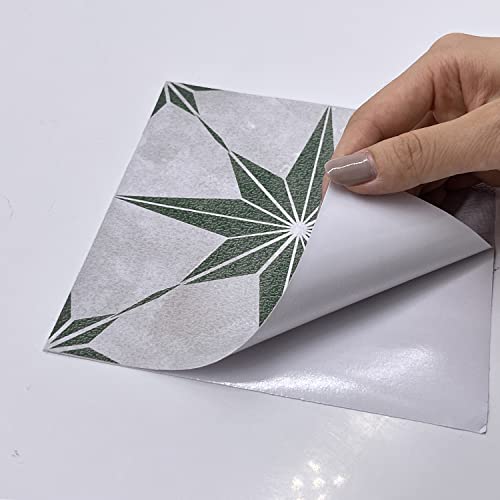 Alwayspon Vinyl Waterproof Tile Sticker, Peel and Stick Self-Adhesive Backsplash Tile Transfer Sticker for Kitchen Bathroom Living Room, Boho Style Wall Sticker, 15x15cmx10pcs, Cement Green - Image 4