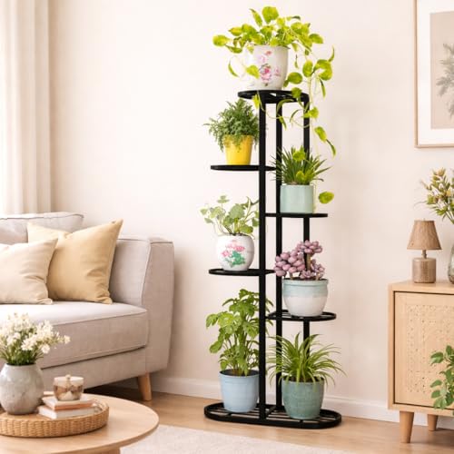 Image of Giore Trendy Ultra Luxury Metal 6 Tier 7 Potted Plant Stand , Flower Pot Stand for Living Room, home decor, Indoor & Outdoor plants(Black, Corner Shelf) - Free Standing,