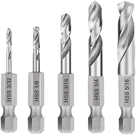 COMOWARE Stubby Drill Bit Set for Metal, 5pcs HSS M2 Short Length Drill Bit with 1/4-Inch Quick Change Hex Shank