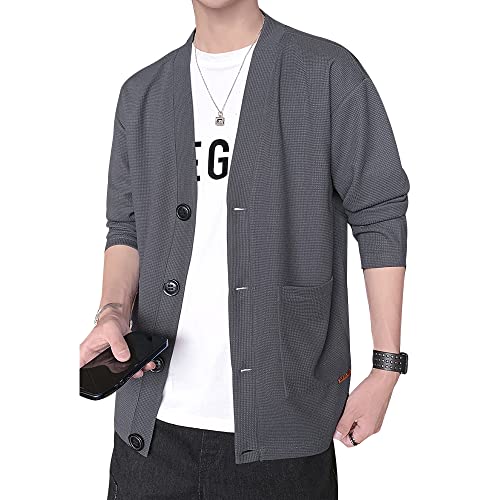 カーディガン メンズ 秋 ビジネス カジュアルメンズ セーター Vネック 無地 おしゃれ 長袖 和式カーディガン 羽織 セーター大きいサイズ Dark grey-L