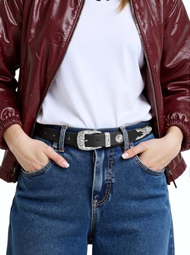 Women's Western-Cowgirl-Leather-Belts Fit Waist 28-38"- Concho Studded Country Belt for Jeans Dresses4