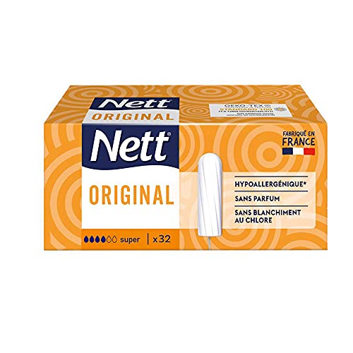 Nett - Tampon Original Super Sans Applicateur (boîte de de 32 pièces) – Tampons hypoallergéniques, sans parfum et sans blanchiment au chlore –...