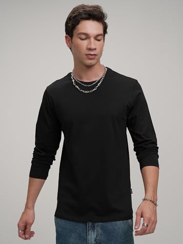 Image of Highlander Men's Regular Relaxed Fitt-Shirt | Round Neck | Full Sleeves | Round Neck | Casual & Trendy | Tshirt for Man | Men Tshirts | Men Stylish Tshirt Black