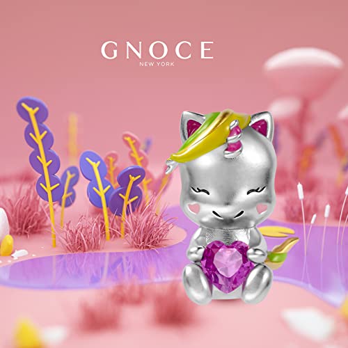Image of GNOCE Embraces Heart Gemstone Bead Charms 925 Sterling Silver Wolf Fox Bear Husky Hedgehog Astronaut Chihuahua Dinosaur Rabbit Koala Axolotl Angel Tiger Dog Unicorn Cat Jewelry Gift for Women