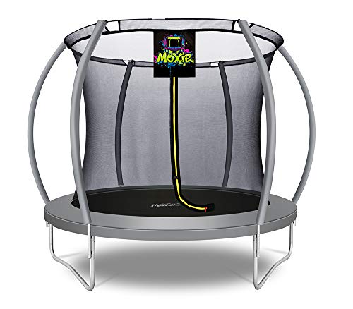 Moxie by Upper Bounce 8 FT Pumpkin-Shaped Round Trampoline for Outdoor Backyard with Enclosure Net, Recreational, Gymnastics Activity for Kids and Adults, Supports Up to 275 Lbs, Grey
