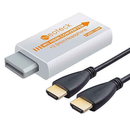1080P Wii HDMI Adapter Wii zu HDMI Konverter +3.5mm Klinke Ausgang aus mit 1m HDMI Kabel unterstützt NTSC/PAL Format für Smart TV HDTV Weiße Cover