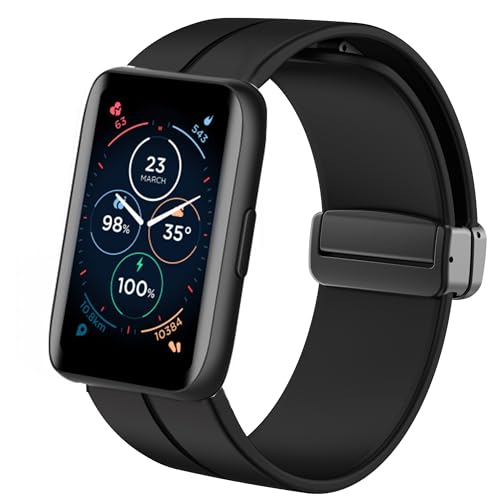 Compatible for Moto 40 Smartwatch Band, 18mm, 20mm Soft Silicone Magnetic Buckle Sport Wristband Replacement Straps Compatible for Moto 40, 70, 100, 360 3rd Gen 2020 Smartwatch (18mm size band, Black)