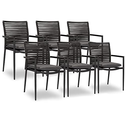acamp Gartenstühle 6er Set New Jersey | Aluminium-Gestell wetterfest & rostfrei | Gartenstühle stapelbar mit hochwertiger Polyester-Schnürung | Stapelstühle Garten mit bequemen Sitzkissen