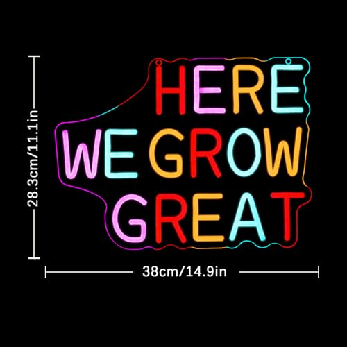 Image of Here We Grow Great Neon Sign for Wall Decor Classroom Neon Light Plant LED Sign Colorful Letter Neon Light Sign for Classroom Bar Home shop Decoration