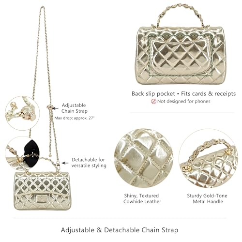 Image of M-ioi-M Small Quilted Crossbody Bags for Women,Leather Shoulder Bag with Gold Chain Strap,Metal Top Handle Flap Evening Purse
