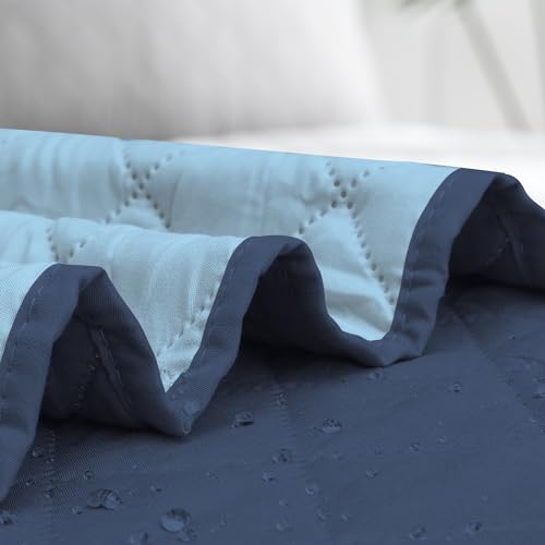 Image of Easy-Going Reversible L Shape Sectional Couch Cover 30 x 50 inches Rectangular Chaise Lounge Cover Loveseat Cushion Cover Furniture Protector for Pets Dog Cat (Dark Blue /Light Blue)